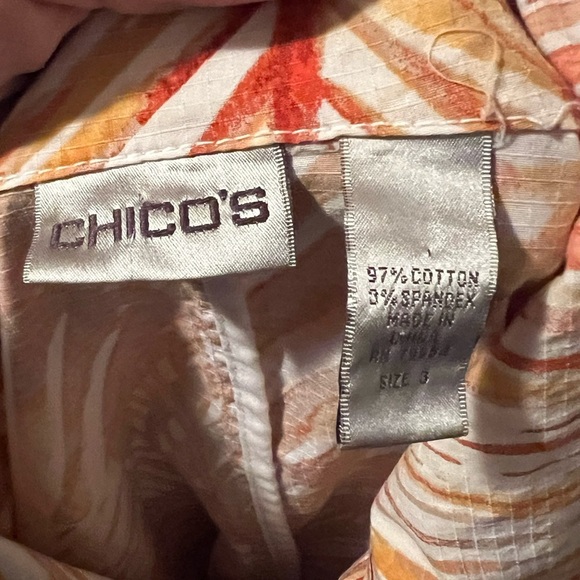 Chico's Orange Leaf Print Cotton Blend Jacket, Zip Front, Size 3 (L) - Picture 5 of 5